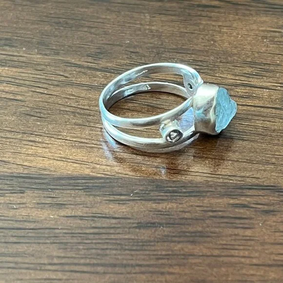 925 Silver Aquamarine Ring Sz 7.5 - Picture 5 of 5